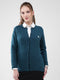 Women Teal Blue Self Design Round Neck Full Sleeve Cardigan
