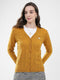 Women Mustard Self Design V Neck Full Sleeve Cardigan