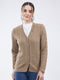 Women Khaki Self Design V Neck Full Sleeve Cardigan