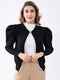 Women Black Self Design Round Neck Full Sleeve Cardigan