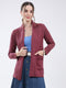 Women Maroon Self Design Front Open Full Sleeve Cardigan