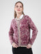 Women Pink Self Design Round Neck Full Sleeve Cardigan