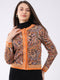 Women Orange Self Design Round Neck Full Sleeve Cardigan