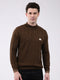 Men Brown Self Design Mock Neck Full Sleeve Pullover