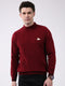 Men Red Solid Mock Neck Full Sleeve Pullover