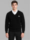 Men Black Self Design V Neck Full Sleeve Pullover