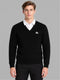 Men Black Self Design V Neck Full Sleeve Pullover
