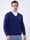 Men Royal Blue Self Design V Neck Full Sleeve Pullover