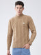 Men Khaki Self Design Turtle Neck Full Sleeve Pullover