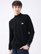 Men Black Self Design Mock Neck Full Sleeve Pullover