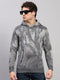 Men Light Grey Printed Hooded Full Sleeve Pullover