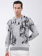 Men Grey Printed Round Neck Full Sleeve Pullover