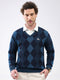Men Blue Geometric V Neck Full Sleeve Pullover