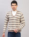 Men Beige Solid V Neck Full Sleeve Pullover