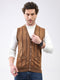 Men Khaki Self Design V Neck Sleeveless Cardigan