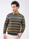 Men Green Stripe Round Neck Full Sleeve Pullover