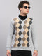 Men Light Grey Printed V Neck Full Sleeve Pullover