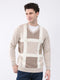 Men Beige Self Design V Neck Full Sleeve Pullover