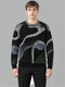 Men Black Jacquard Round Neck Full Sleeve Pullover