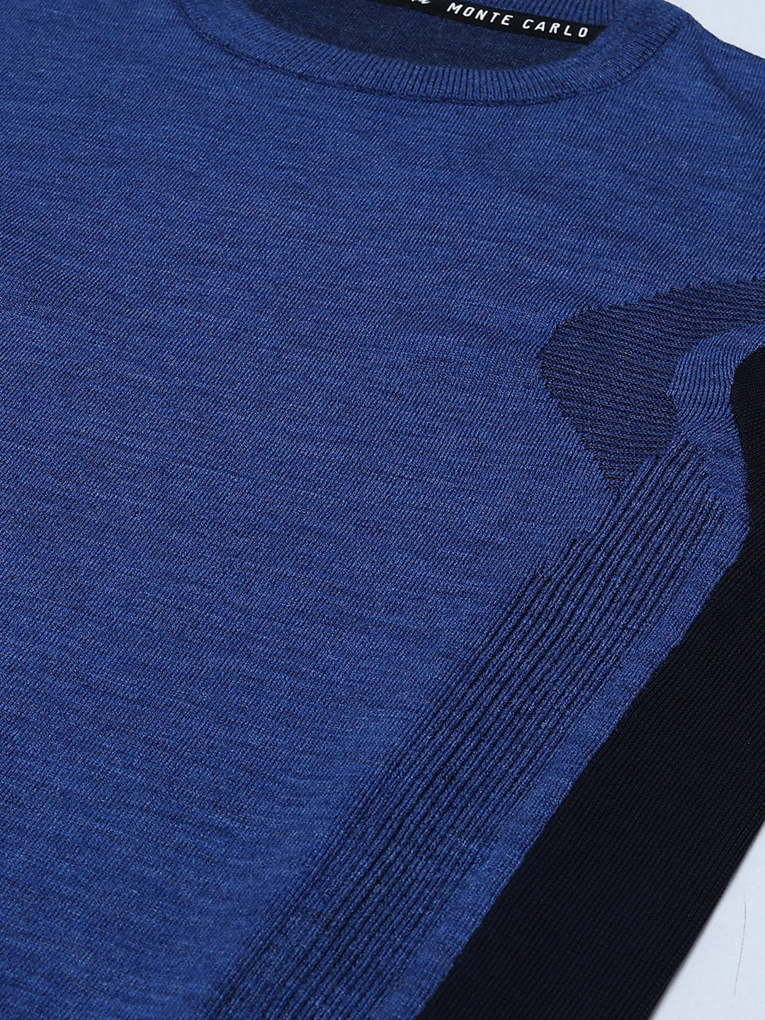 Men Blue Solid Round Neck Full Sleeve Pullover