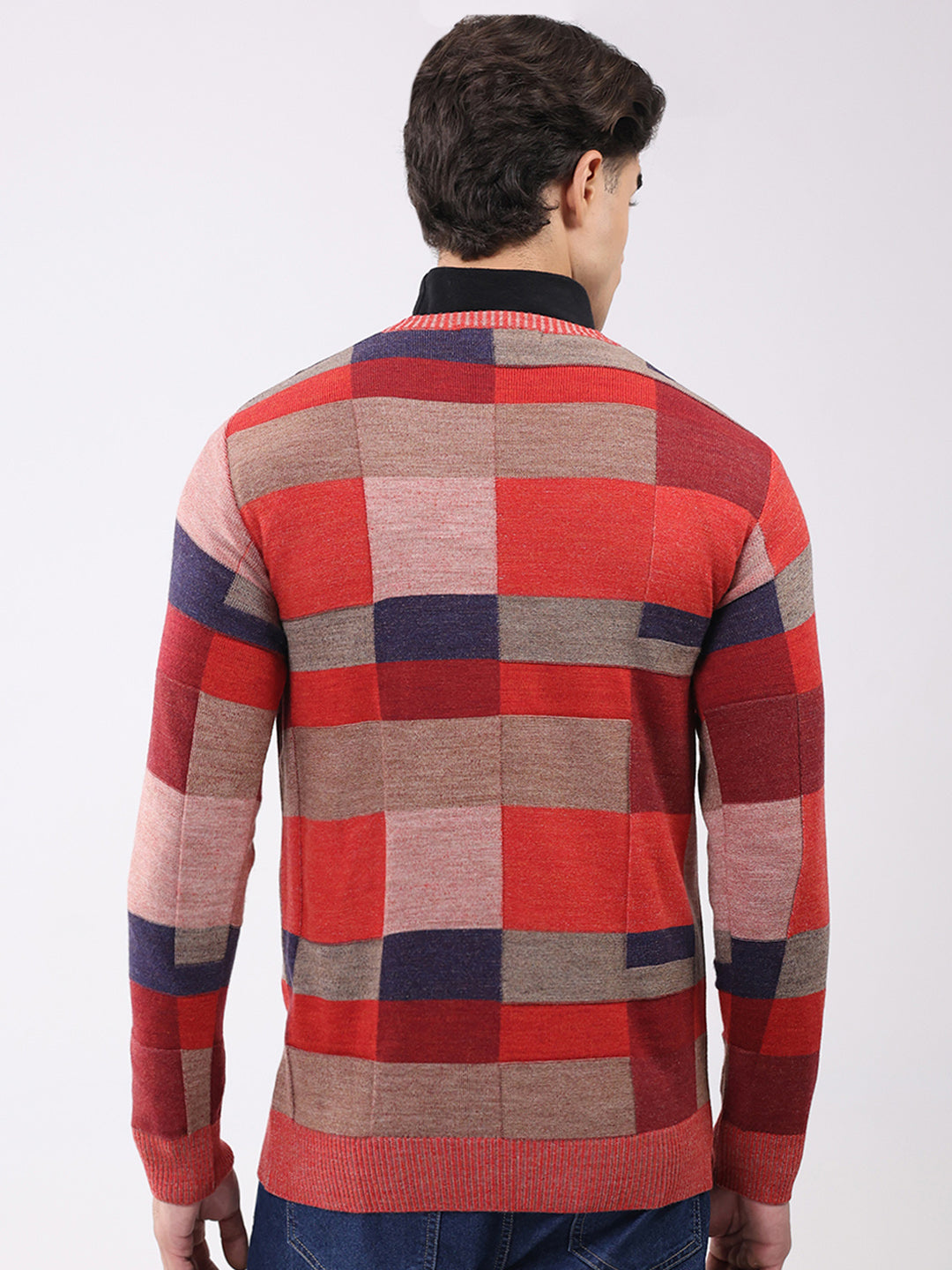 Men Pink Printed V Neck Full Sleeve Pullover