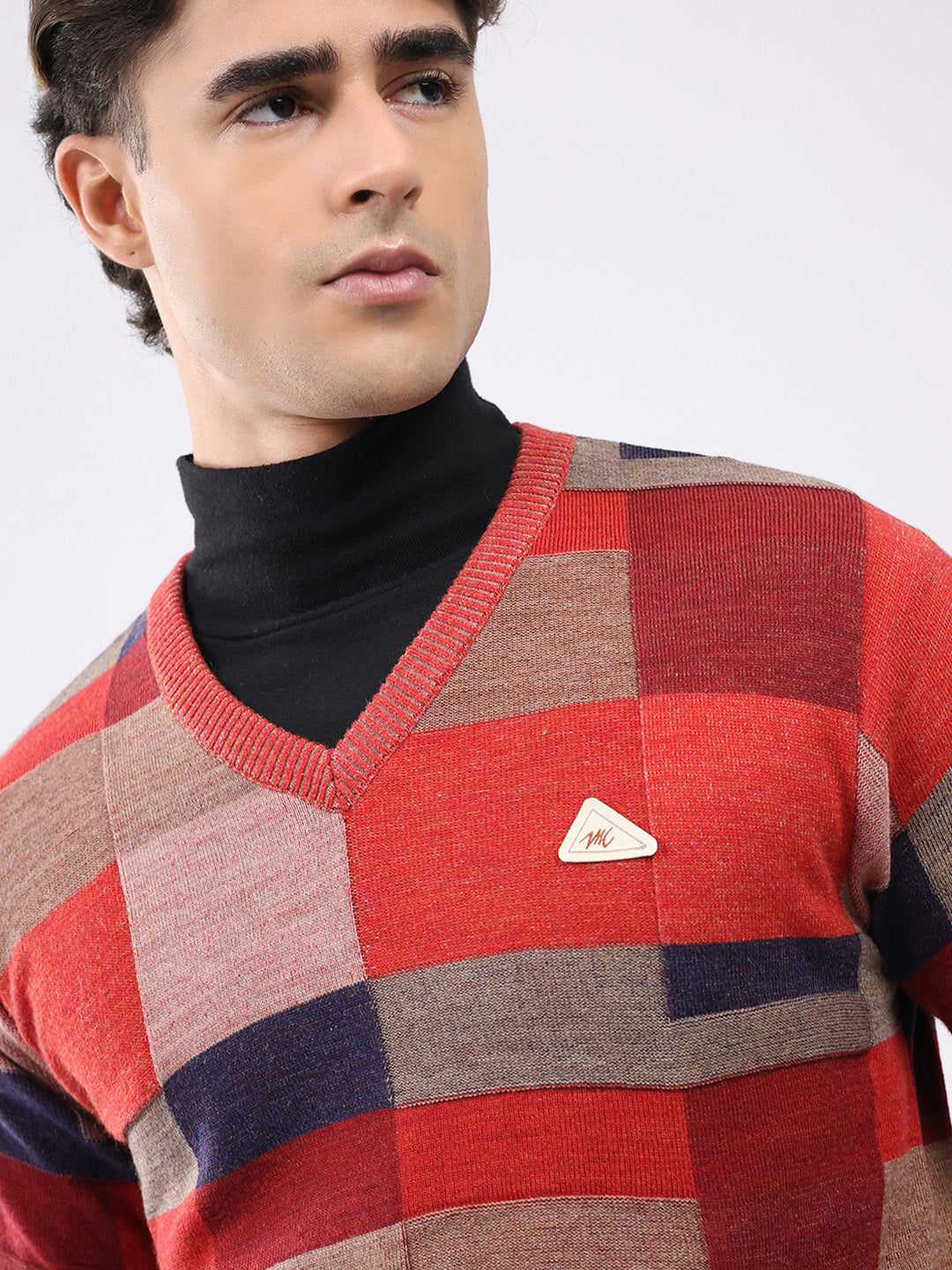 Men Pink Printed V Neck Full Sleeve Pullover