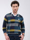 Men Teal Blue Self Design V Neck Full Sleeve Pullover