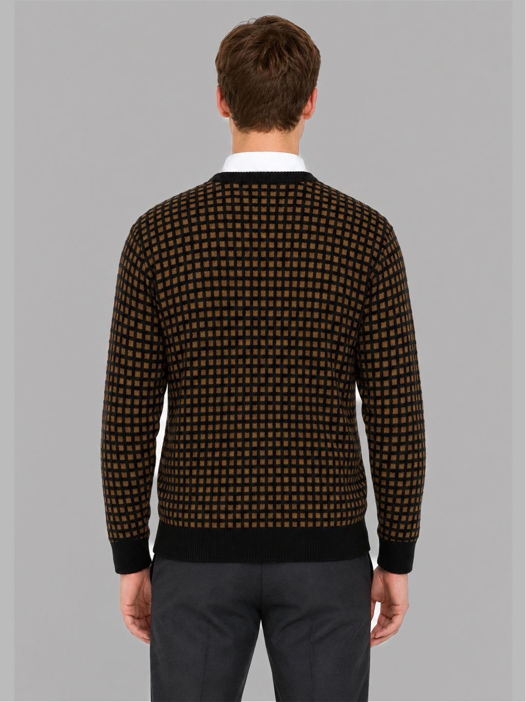 Men Brown Designer V Neck Full Sleeve Pullover
