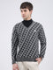 Men Grey Self Design V Neck Full Sleeve Pullover