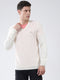 Men Off White Self Design V Neck Full Sleeve Pullover