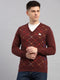 Men Maroon Printed V Neck Full Sleeve Pullover