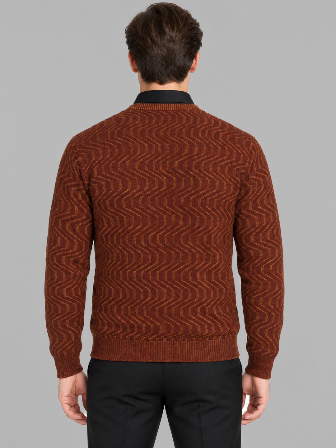 Men Rust Designer V Neck Full Sleeve Pullover
