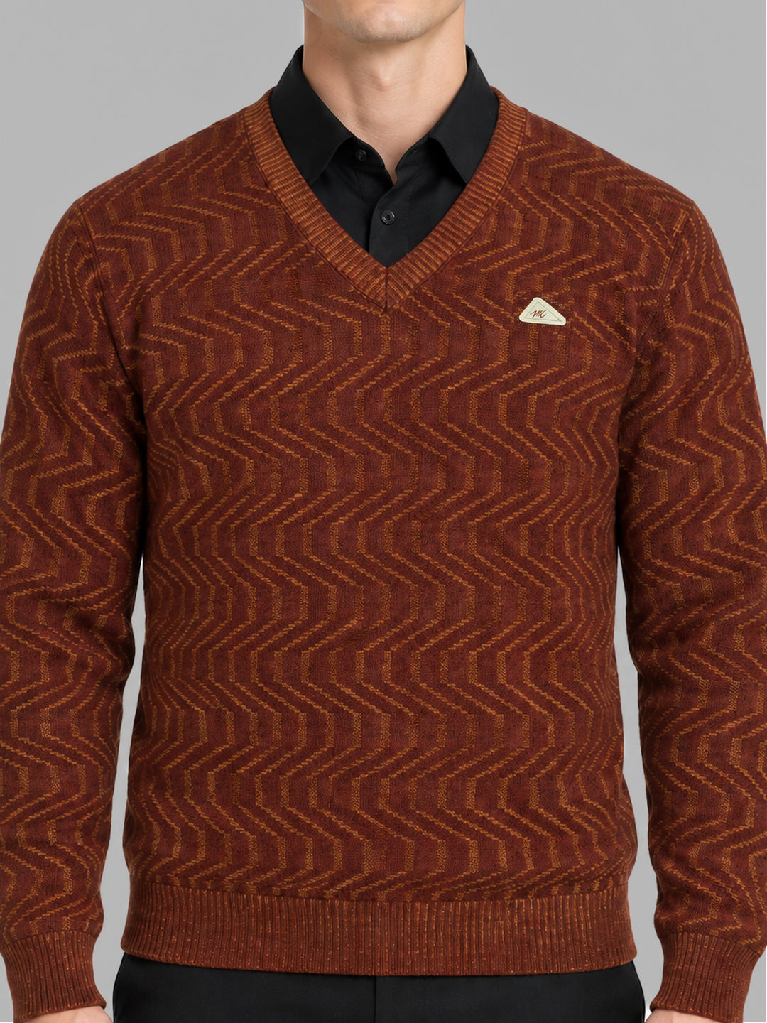 Men Rust Designer V Neck Full Sleeve Pullover