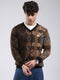 Men Brown Self Design V Neck Full Sleeve Pullover