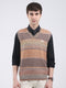 Men Multicolor Self Design V Neck Sleeveless Sweater
