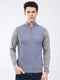 Men Grey Self Design Mock Neck Full Sleeve Pullover