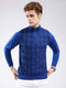 Men Blue Self Design Mock Neck Full Sleeve Pullover