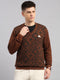 Men Rust Printed V Neck Full Sleeve Pullover