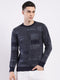 Men Navy Blue Self Design Round Neck Full Sleeve Pullover