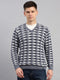 Men Light Blue Printed V Neck Full Sleeve Pullover