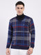 Men Blue Self Design V Neck Full Sleeve Pullover