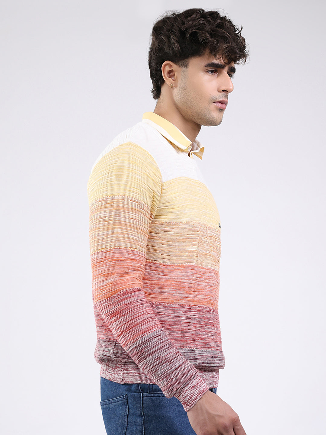 Men Pink Solid Round Neck Full Sleeve Pullover