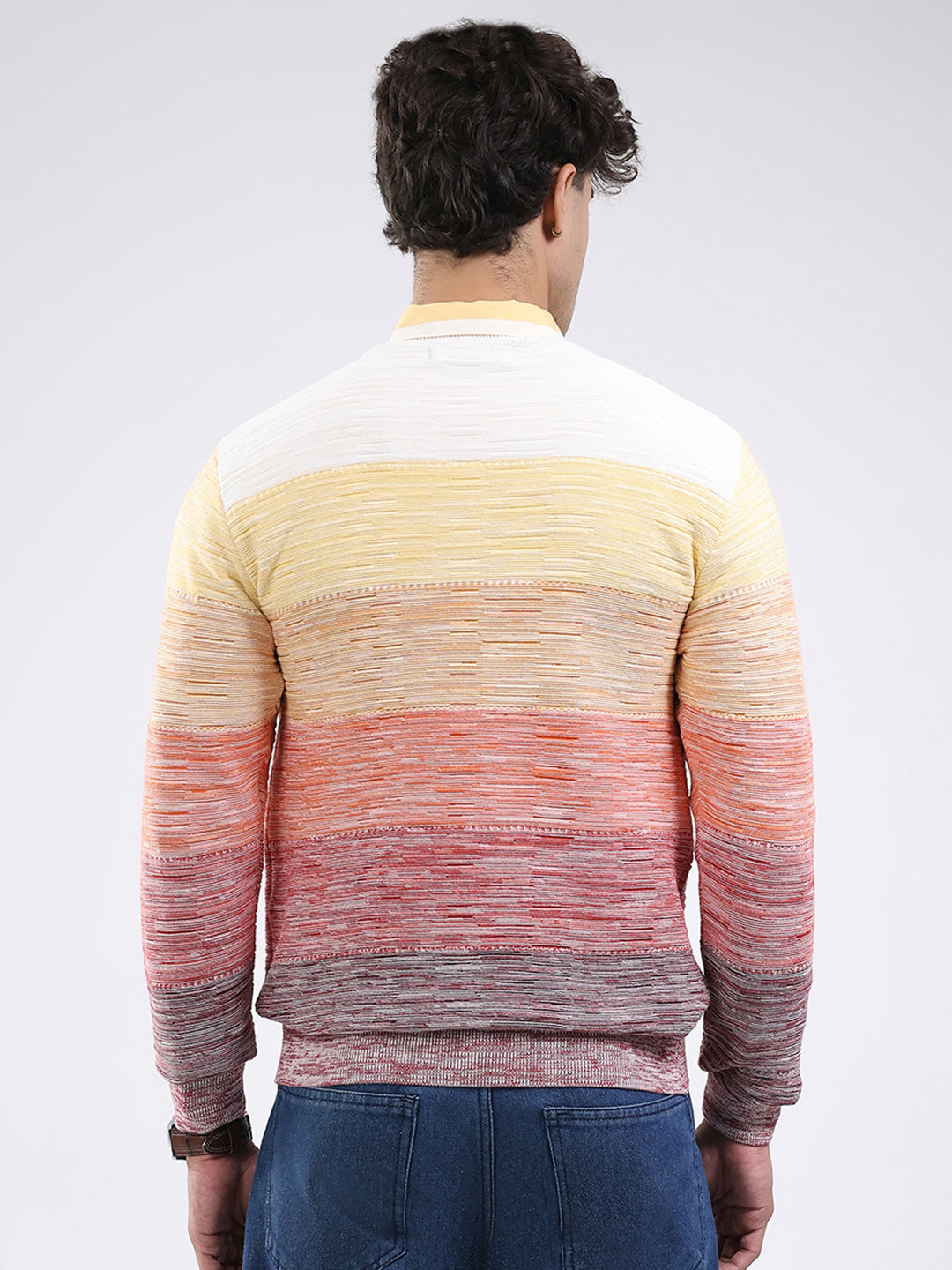 Men Pink Solid Round Neck Full Sleeve Pullover