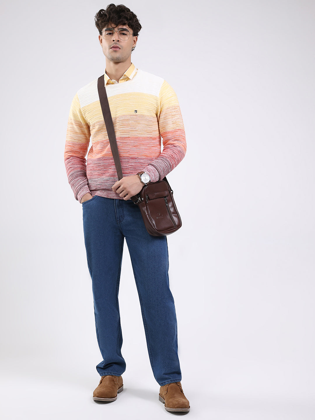 Men Pink Solid Round Neck Full Sleeve Pullover