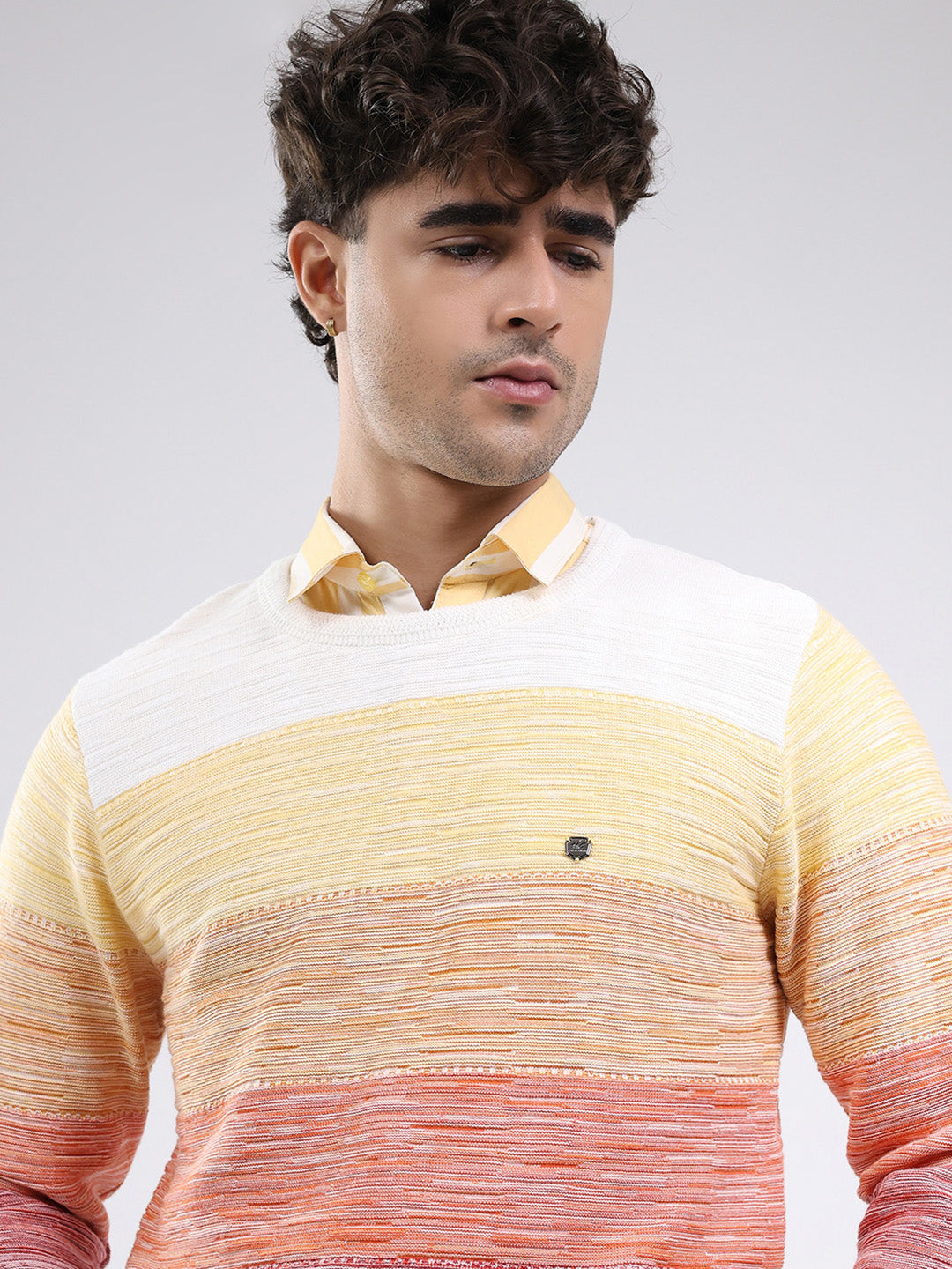 Men Pink Solid Round Neck Full Sleeve Pullover