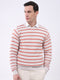 Men Beige Stripe Round Neck Full Sleeve Pullover