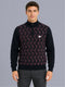 Men Navy Blue Jacquard Collar Full Sleeve Pullover