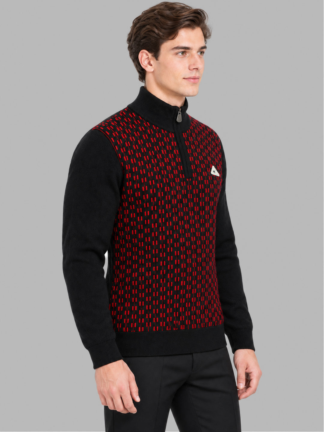 Men Black Jacquard Collar Full Sleeve Pullover