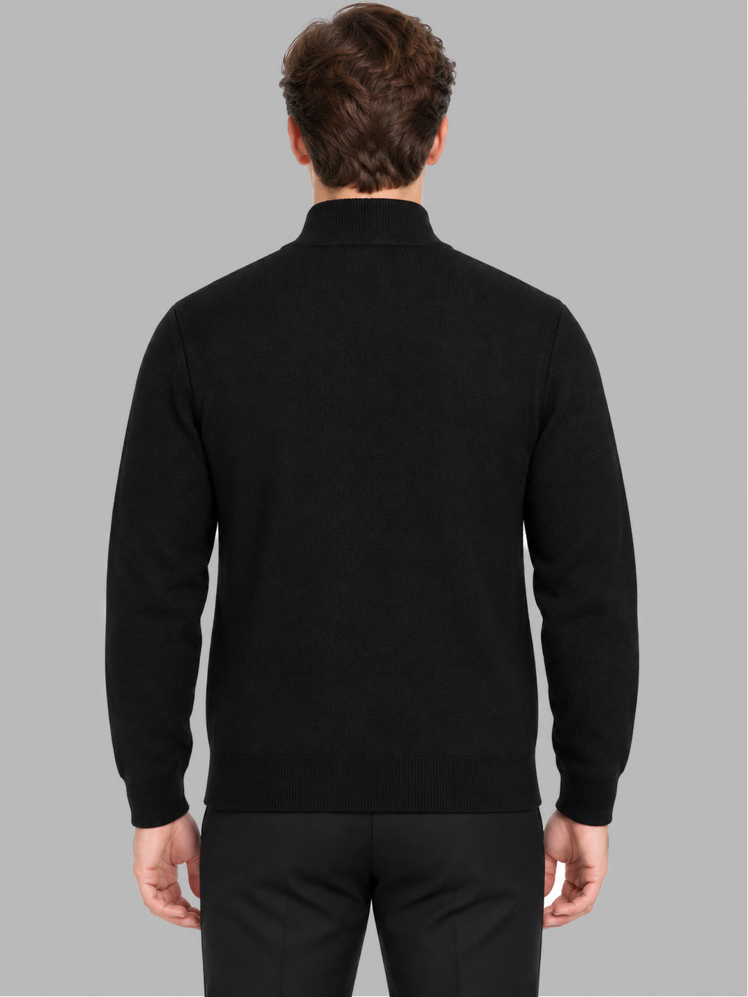 Men Black Jacquard Collar Full Sleeve Pullover