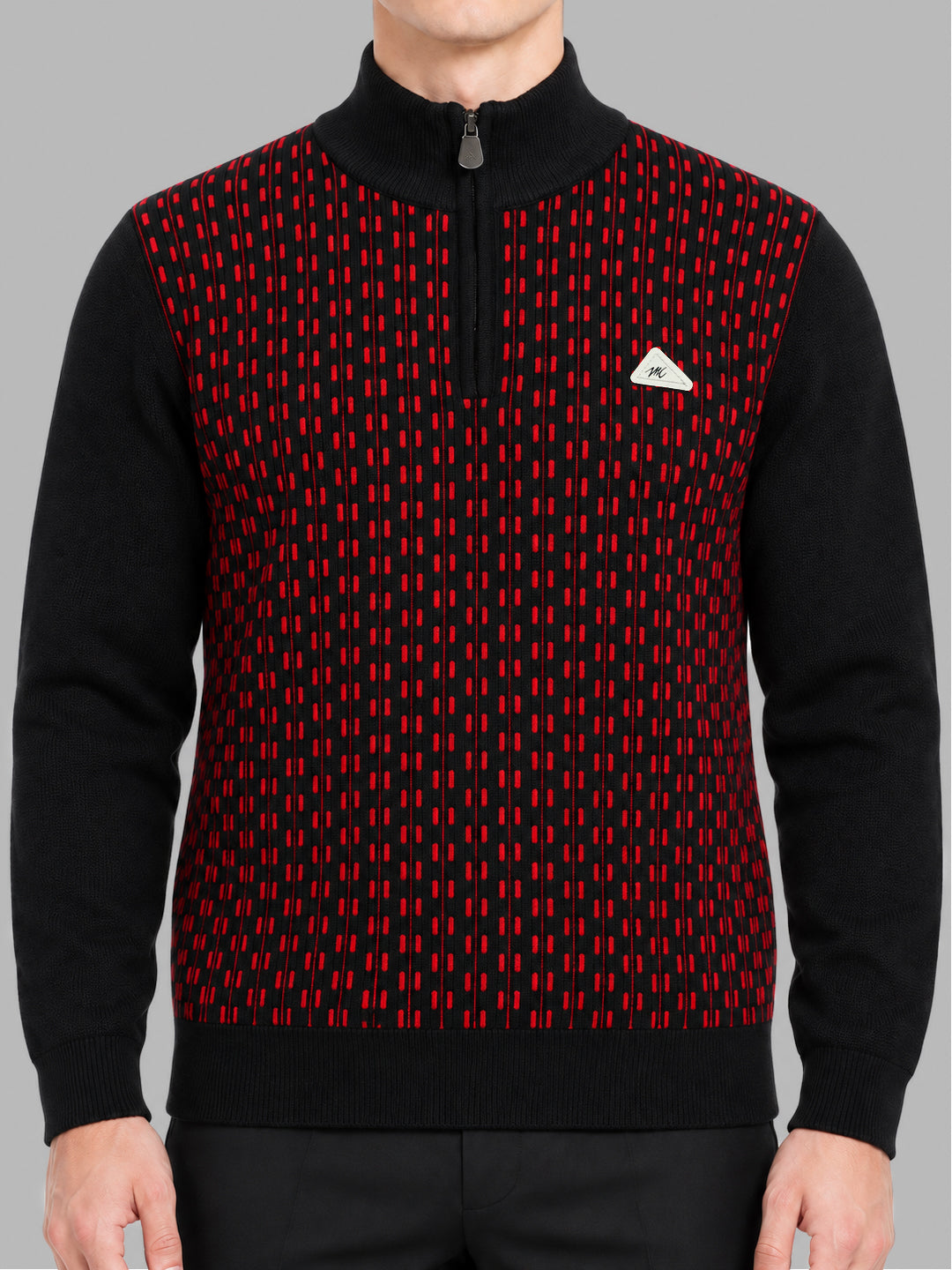 Men Black Jacquard Collar Full Sleeve Pullover